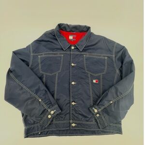 Vintage 1996 Tommy Hilfiger Nylon Jacket. Jean jacket style.  Color Navy Blue